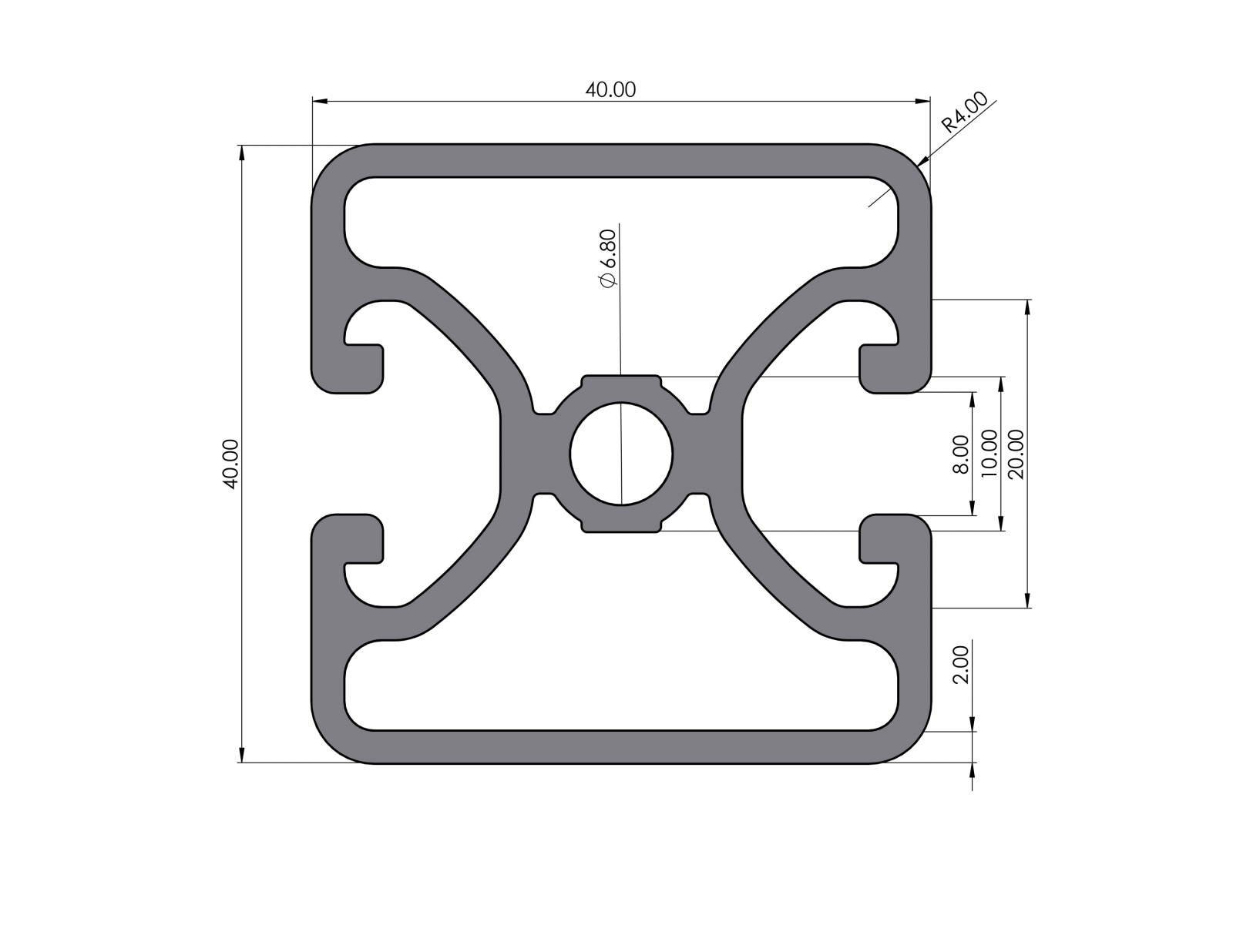 Aluminiumprofil 40x40 Eco Nut 8 I-Typ 2N180